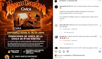 La Cívica conmemorativa, con un diseño que incluye el rostro de Ryan Castro y símbolos de Medellín, está disponible en seis estaciones seleccionadas - crédito @metrodemedellin/ Instagram