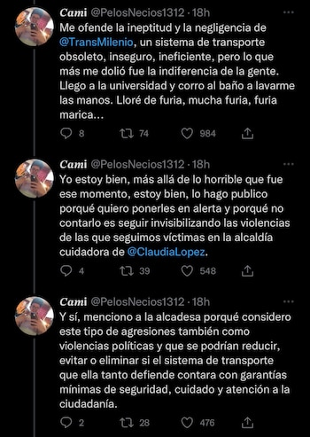 Homofobia en TransMilenio. Tomada de