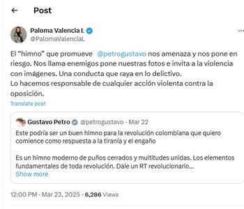 Paloma Valencia lanzó fuertes críticas