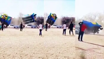 Un remolino de viento levantó un inflable en un evento por el Día del Niño y dos menores resultaron heridos