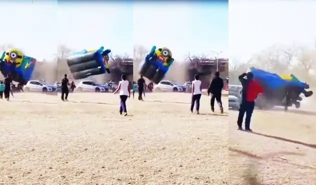 El inflable voló y dos niños resultaron heridos