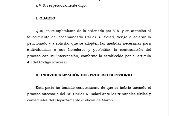 Pedido en la demanda contra el Indio: documento del Juzgado Civil N°53