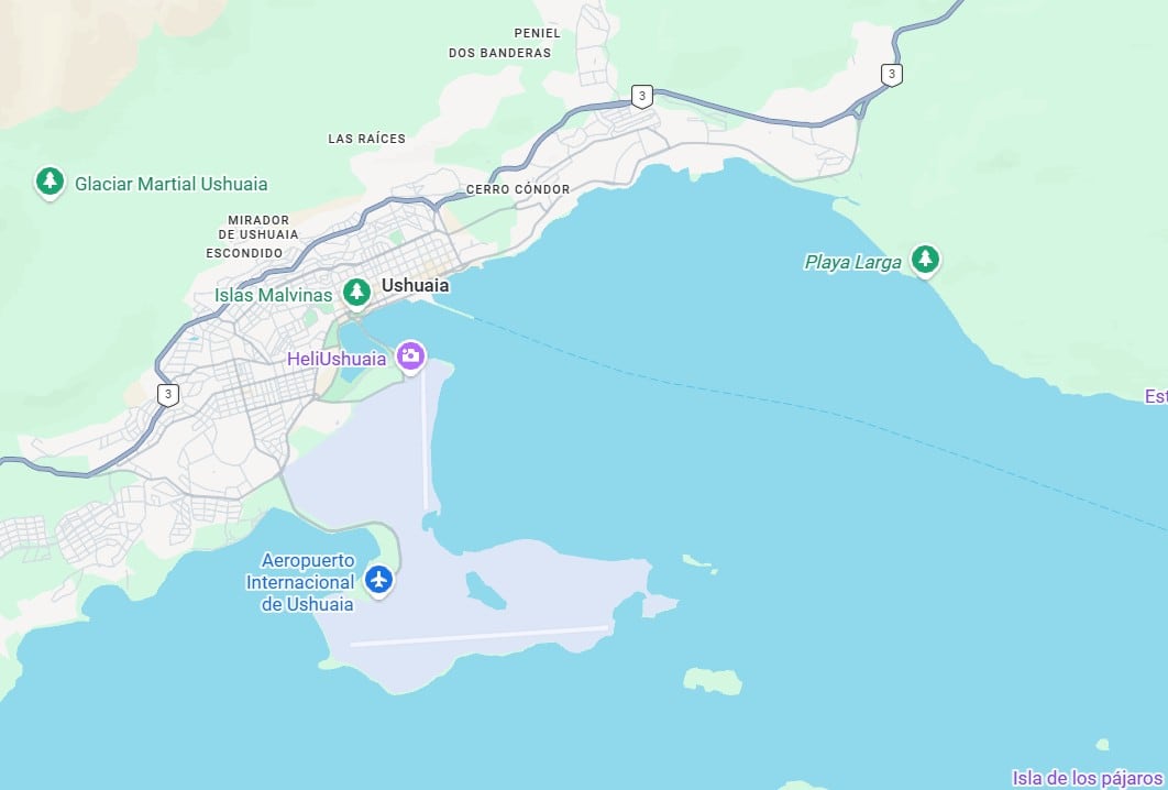Mapa de Ushuaia (Captura Google maps)