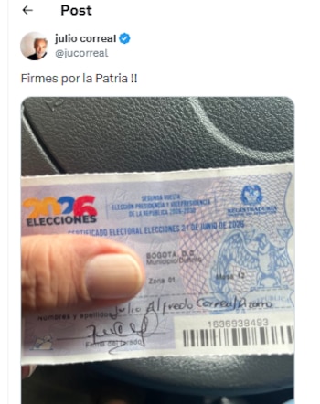 Julio Correal aseguró que votó por Abelardo de la Espriella - crédito captura de pantalla @jucorreal/X