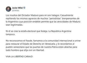El posteo de Javier Milei