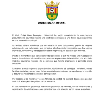 Captura de pantalla del comunicado oficicial del CB Bonrepós y Mirambel. (Instagram/@fbbonreposimirambell)