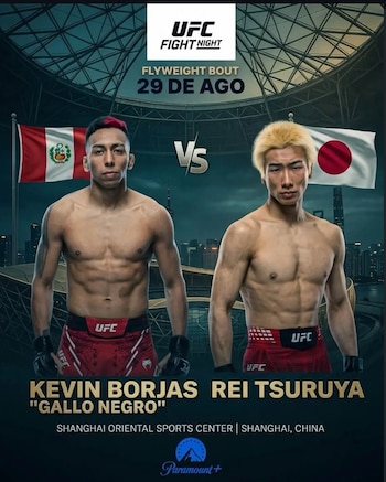 Kevin Borjas se mide ante Rei Tsuruya en el UFC Shanghai 2026. Crédito: Instagram Kevin Borjas.