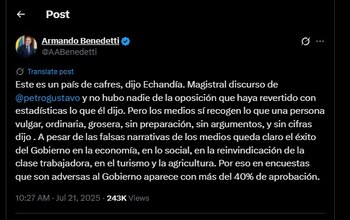Armando Benedetti criticó los discursos
