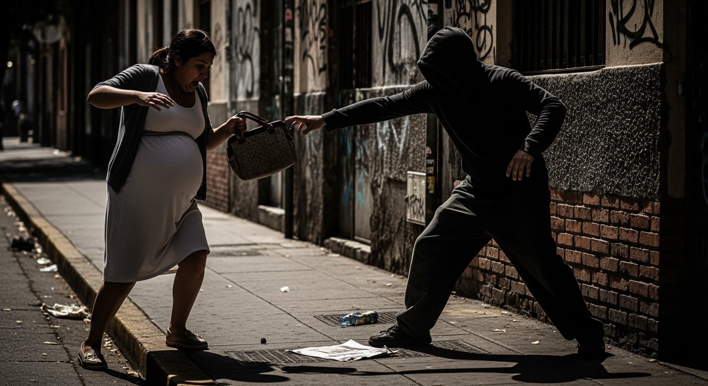 Una persona encapuchada intenta arrebatar el bolso a una mujer embarazada en una calle de Venustiano Carranza. (Imagen Ilustrativa Infobae)