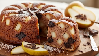Receta de budín de pera y chocolate, rápida y fácil
