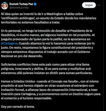 Alcalde de Cartagena decidió no