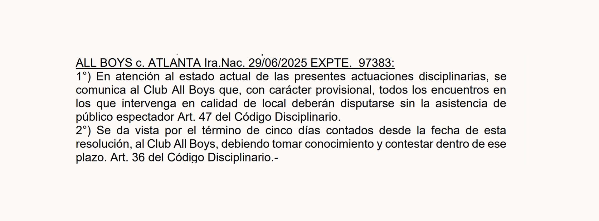 La sanción a All Boys