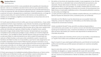 En su publicación, Petro abordó temas como la soberanía, las elecciones, el narcotráfico y la relación entre Colombia y Estados Unidos. - crédito @petrogustavo/X