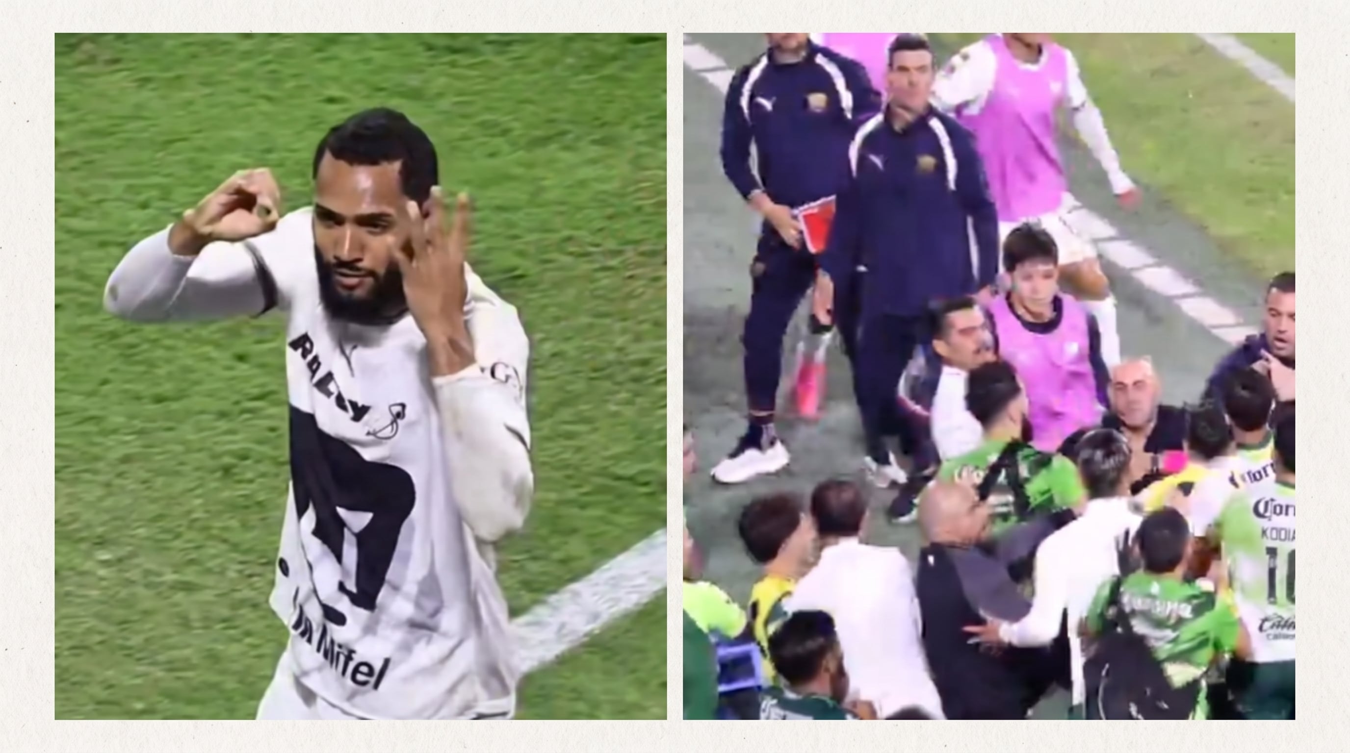 Burlas de Juninho y botellazo del preparador físico al 4to árbitro detonó bronca en el Santos vs Pumas