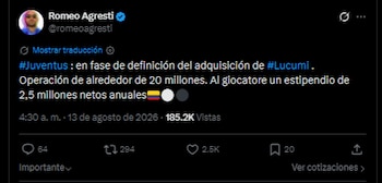 El periodista especializado en las novedades y actualidad de la Juventus dio a conocer la cifra exacta de lo que ganará la figura en defensa de la selección Colombia en el cuadro de Turín-crédito @romeoagresti/X