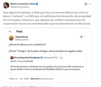 La exprecandidata presidencial por el Centro Democrático señaló que la propuesta de Abelardo de la Espriella no afecta las finanzas del país - crédito @MariaFdaCabal