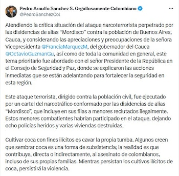 Ministro de Defensa sobre ataque