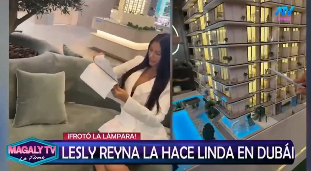 Lesly Reyna responde de qué vive en Dubái tras mostrar Lamborghinis, yates y joyas de lujo. Captura: Magaly TV La Firme.