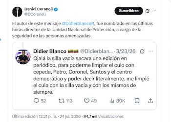 El peridista Daniel Coronell criticó la designación de Didier Blanco como director de la UNP - crédito @DCoronell/X