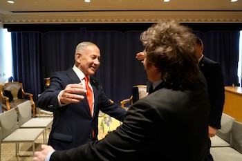 El presidente Javier Milei junto al primer ministro de Israel, Benjamín Netanyahu