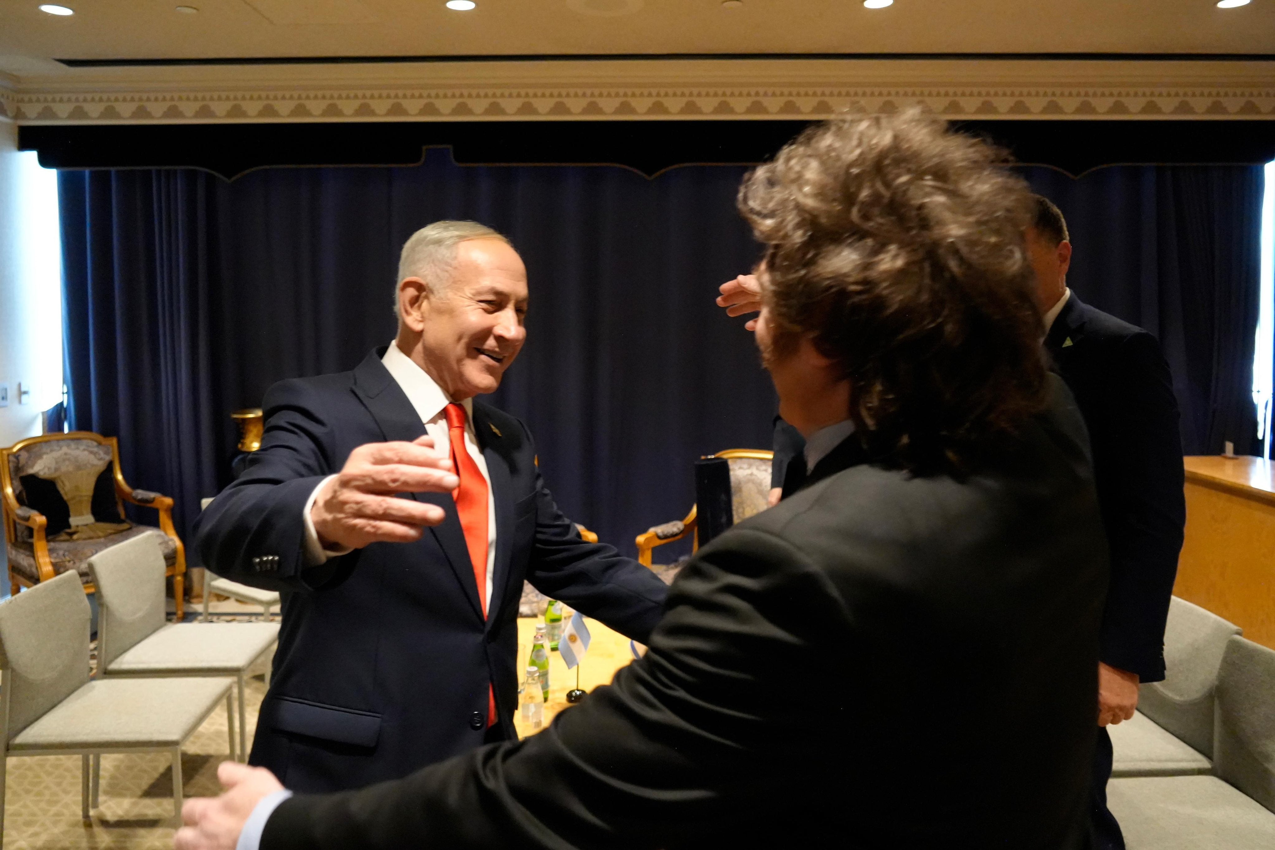 El presidente Javier Milei junto al primer ministro de Israel, Benjamín Netanyahu
