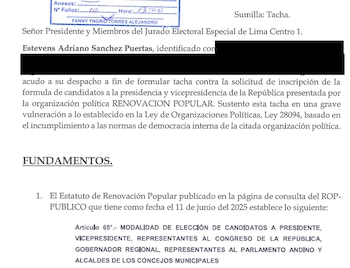 Presentan tacha contra la fórmula