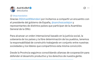 Post de Axel Kicillof en Nueva York