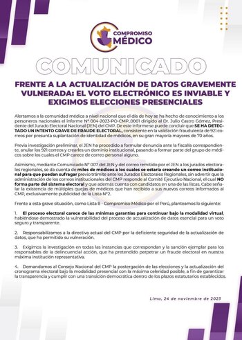 Comunicado que denuncia la suplantación