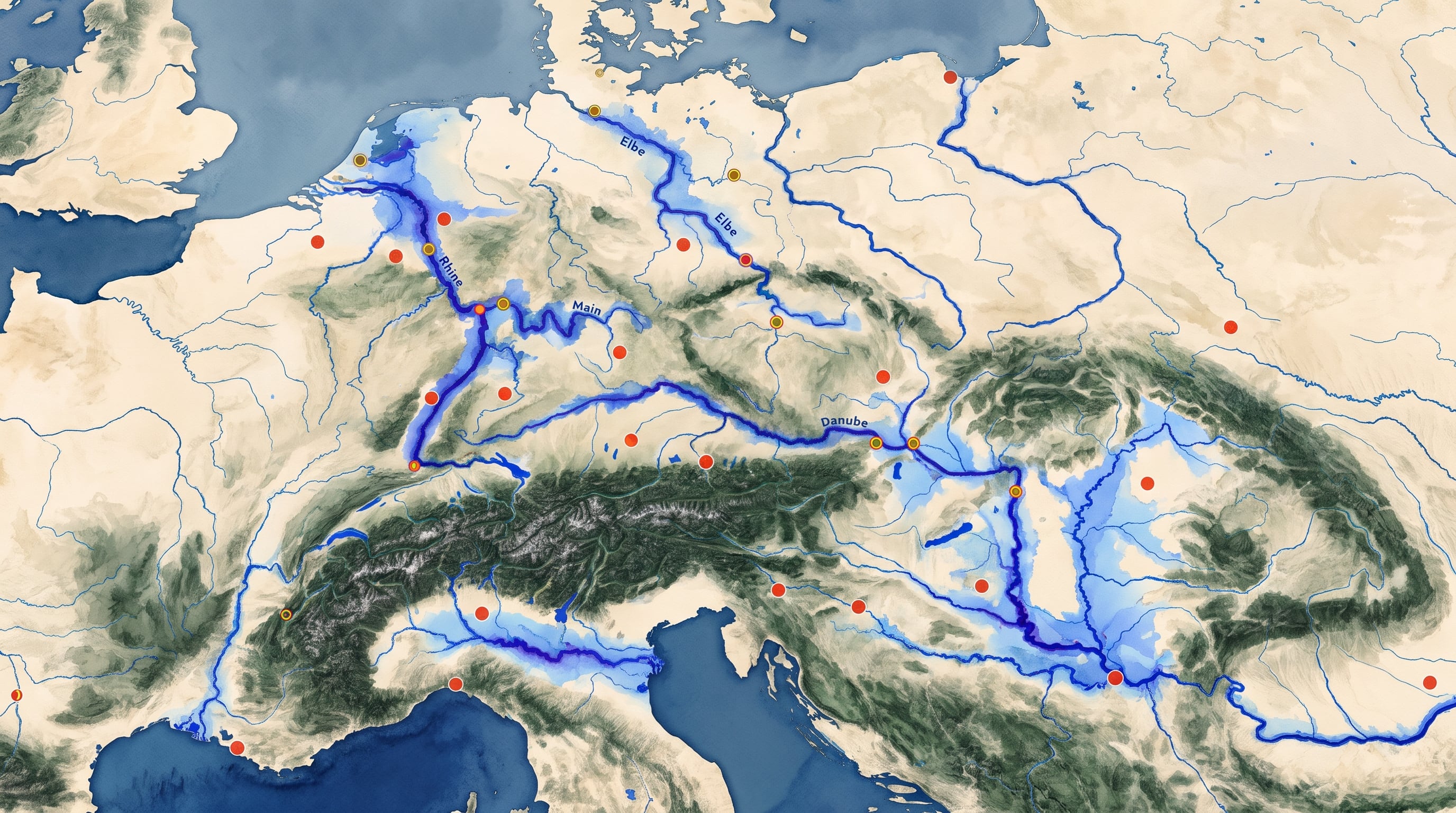 Los desbordes del Rin, el Danubio, el Meno, el Elba y el Tisza dejaron miles de muertos, hambrunas, enfermedades y rutas comerciales cortadas. (Imagen Ilustrativa Infobae)