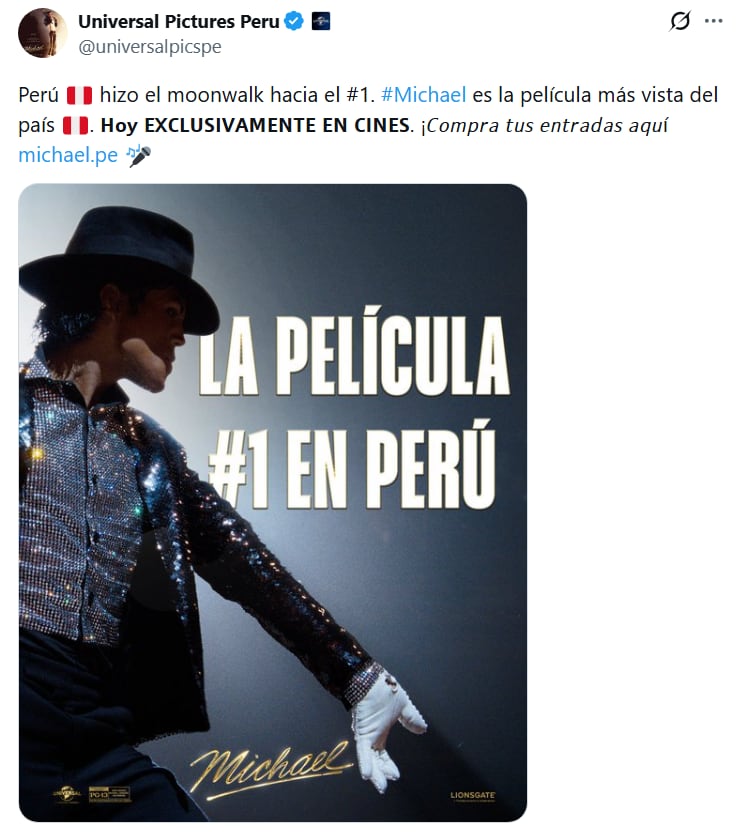 La película biográfica de Michael Jackson se posiciona como la más exitosa en los cines peruanos, alcanzando el puesto número uno y cautivando al público. (Difusión)
