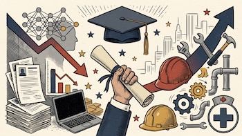 Cambio en el mercado laboral de Estados Unidos entre graduados universitarios y oficios técnicos - VisualesIA ScribNews