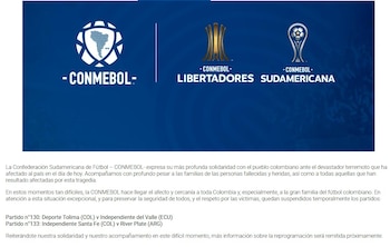El comunicado de la Conmebol sobre la postergación del partido entre Independiente Santa Fe y River