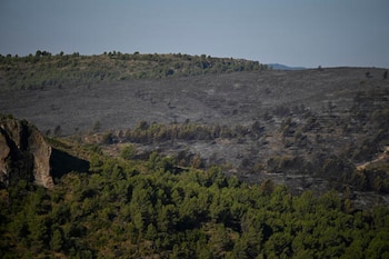 Zona afectada por el fuego en Soneja (Castellón).