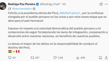 Presidente de Bolivia, Rodrigo Paz, felicitó a Keiko Fujimori por ser elegida presidenta del Perú. (Foto: X/@Rodrigo_PazP)