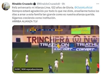 El saludo de aniversario de Rinaldo Cruzado a Alianza Lima con gol a Universitario.