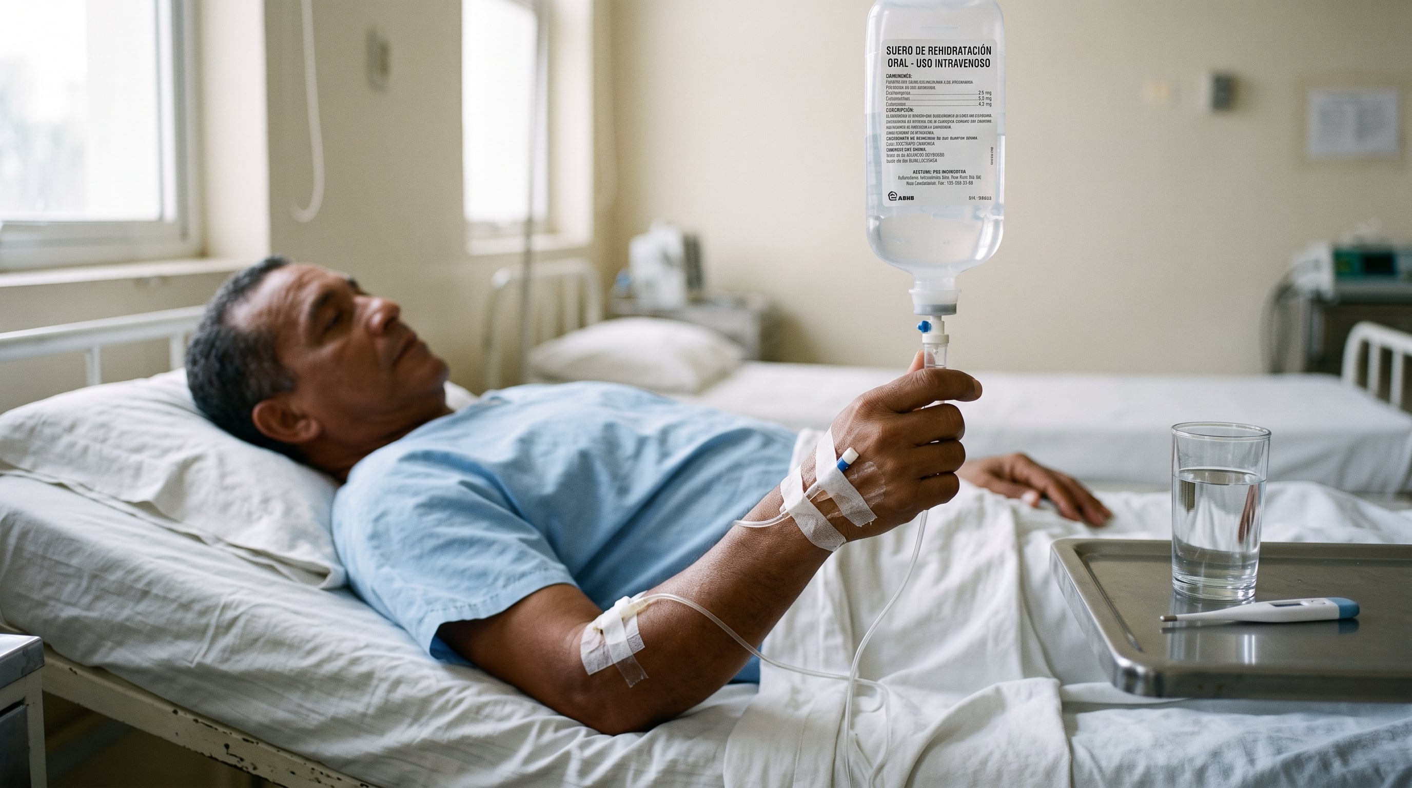 Un paciente reposa en una cama de hospital en Cuba mientras recibe suero intravenoso para su rehidratación. (Imagen Ilustrativa Infobae)
