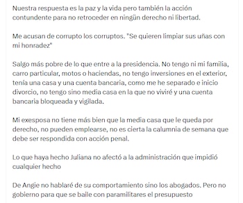El mandatario defendió a su exesposa Verónica Alcocer y señaló que no es corrupto - crédito @petrogustavo/X