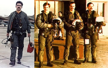 El capitán Pablo Carballo, el alférez Jorge Barrionuevo, el teniente Carlos Rinke y el 1er teniente Mariano Velasco del Grupo 5 de Caza en la base de Río Gallegos de la Fuerza Aérea durante la guerra de Malvinas.