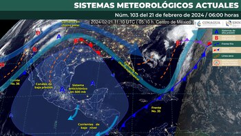 Sistemas meteorológicos que influirán este miércoles 21 de febrero en el clima de México
