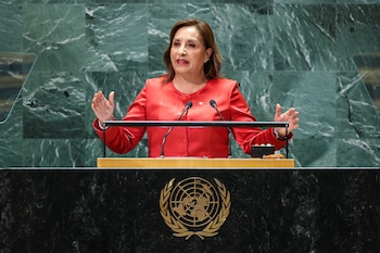 Peru's president Dina Boluarte addresses