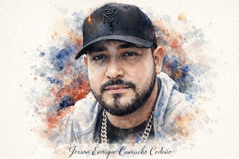 Retrato en acuarela de Jerson Enrique Camacho Cedeño, excapo asesinado en Montería - crédito