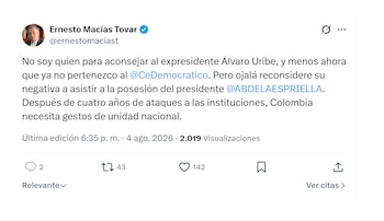 Ernesto Macías y su invitación al expresidente Álvaro Uribe