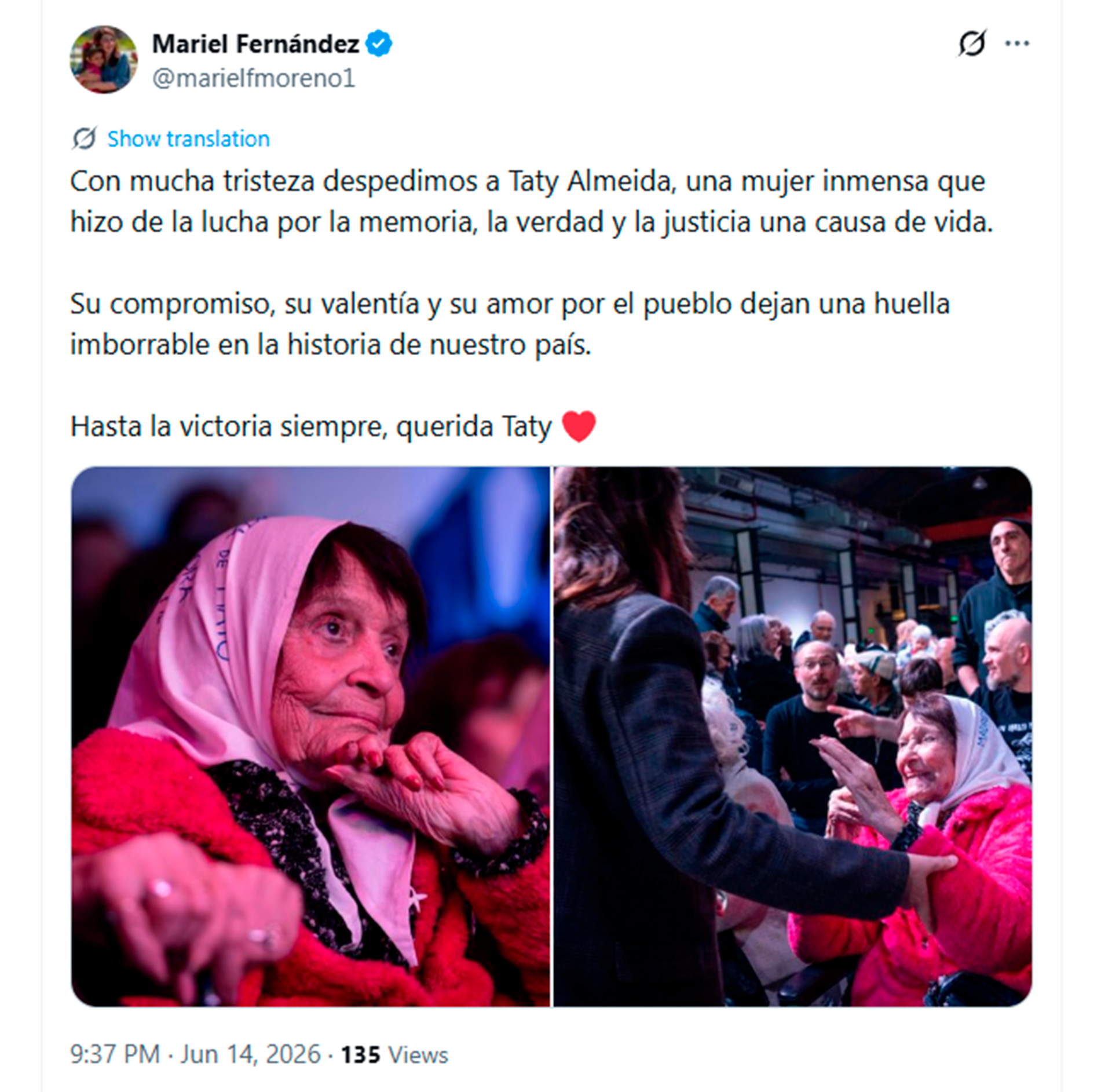 Reacciones despedida Taty Almeyda