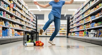 Una mujer se resbala peligrosamente
