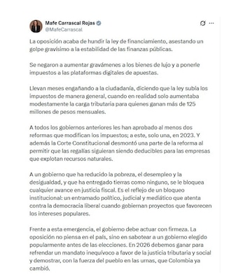 Mafe Carrascal escribió un extenso