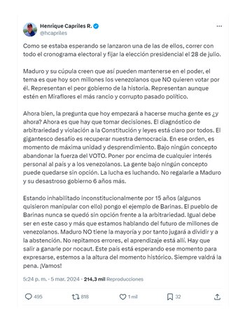 El mensaje de Henrique Capriles