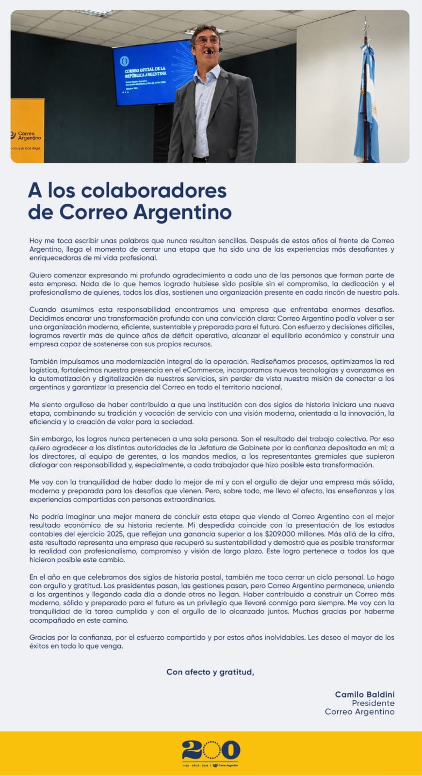 Carta de renuncia del presidente del Correo (Carta de renuncia del presidente del Correo)