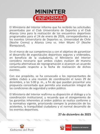 Comunicado del Mininter sobre la