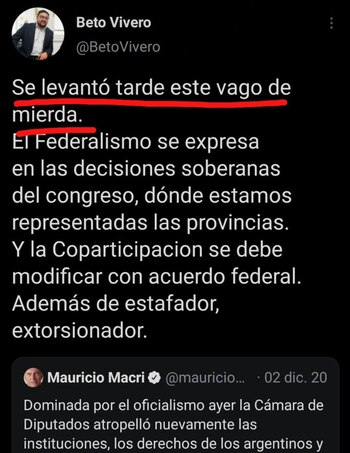 Tuit de Vivero contra Macri