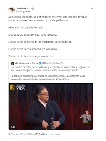 Con esta publicación, en respuesta